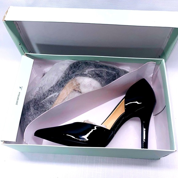 Jenn Ardor Size 8 Black Patent Leather Pointed Toe DOrsay Heels Stiletto Pumps - Picture 13 of 13